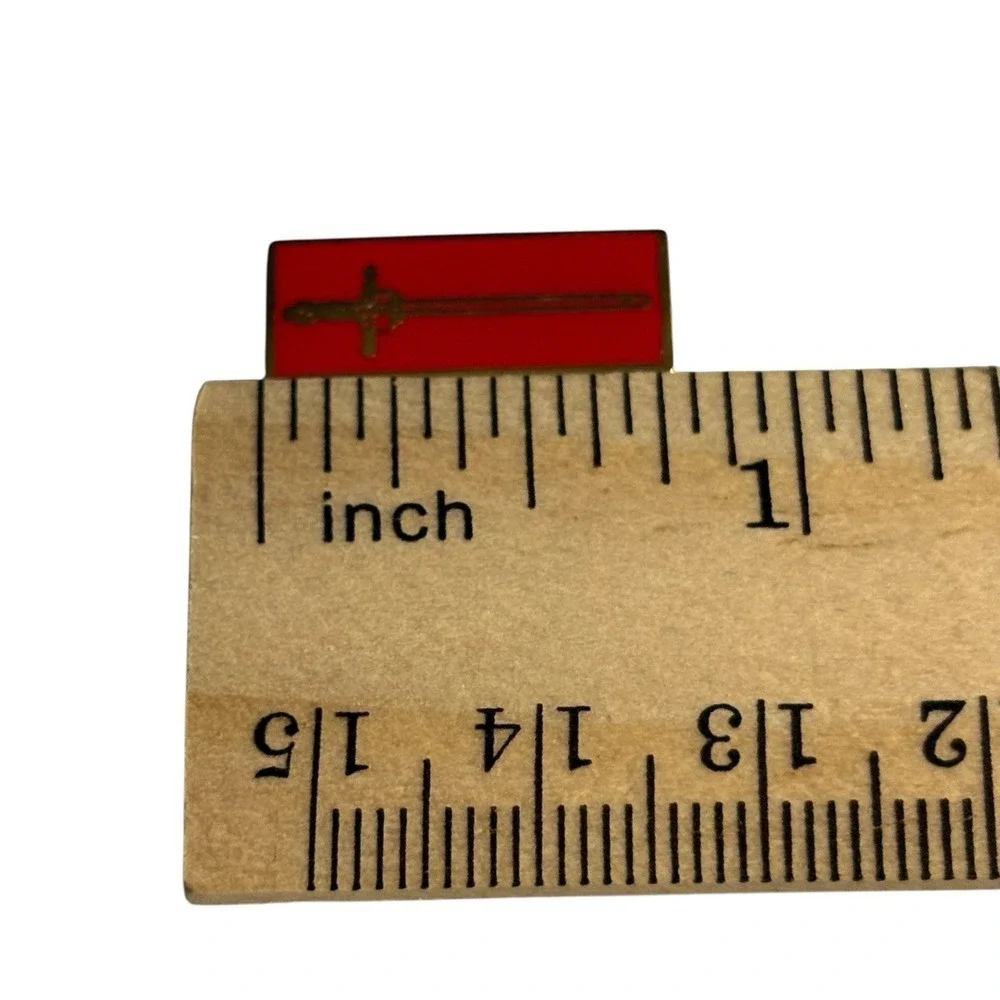 Coronation Sword Lapel Hat Pin Pinback‎ Tie Tack Red Rectangle Vintage Enamel